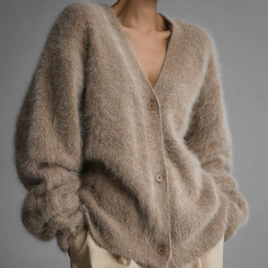 V-Neck Mink Wool Knit Cardigan - Image 5