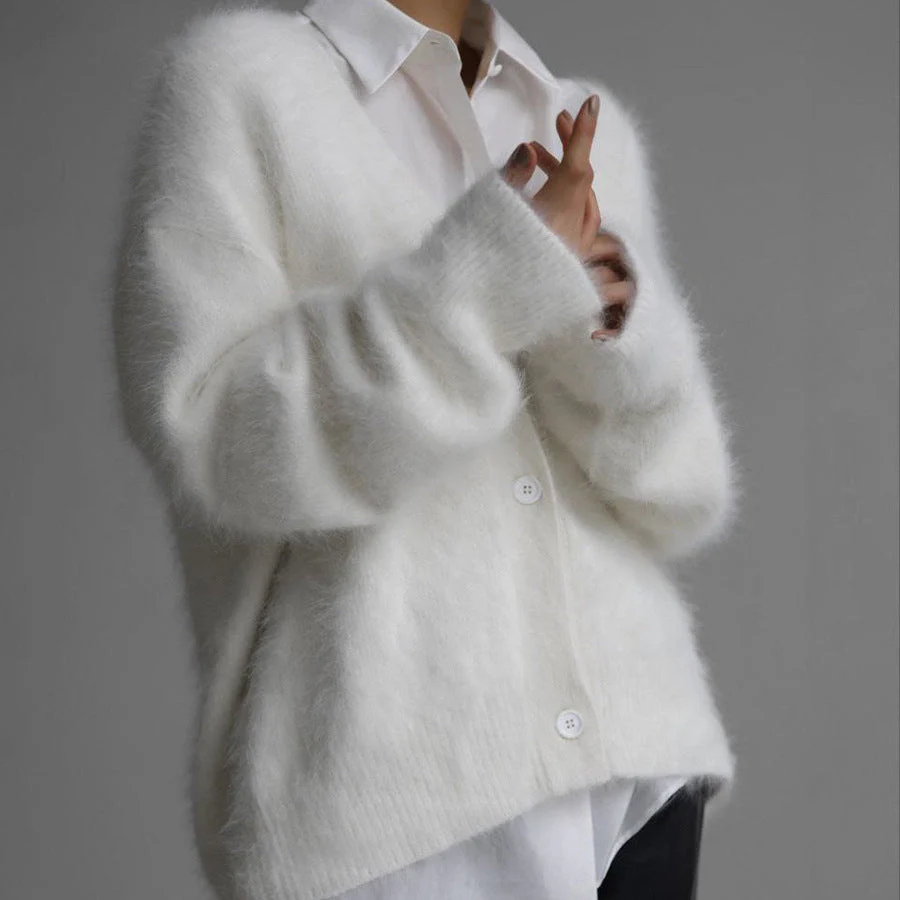 V-Neck Mink Wool Knit Cardigan - Image 6