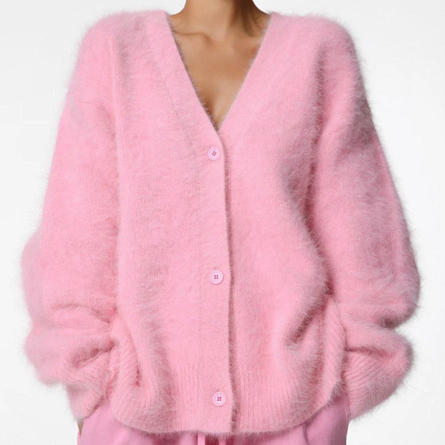 V-Neck Mink Wool Knit Cardigan - Image 7