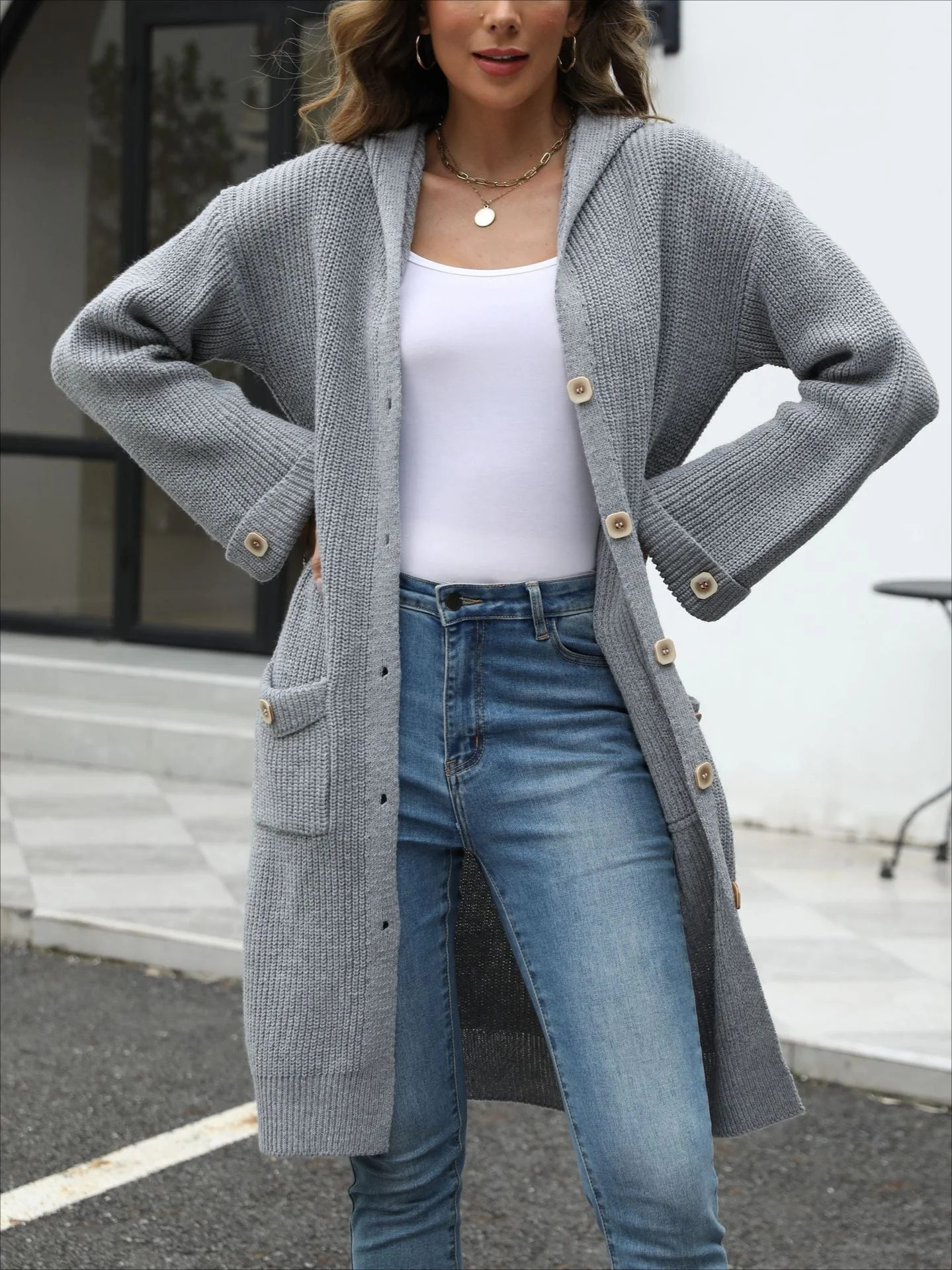 V-Neck Loose Knit Cardigan - Image 10