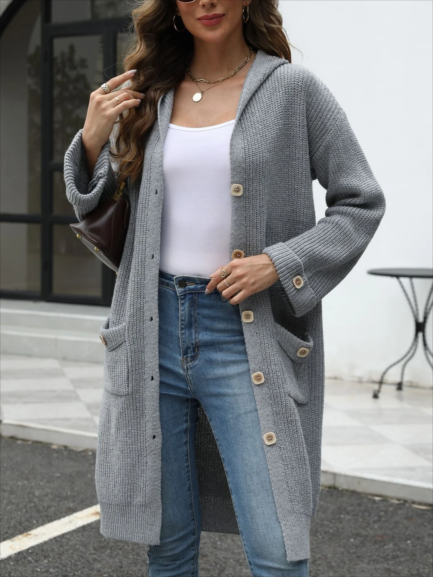 V-Neck Loose Knit Cardigan - Image 14