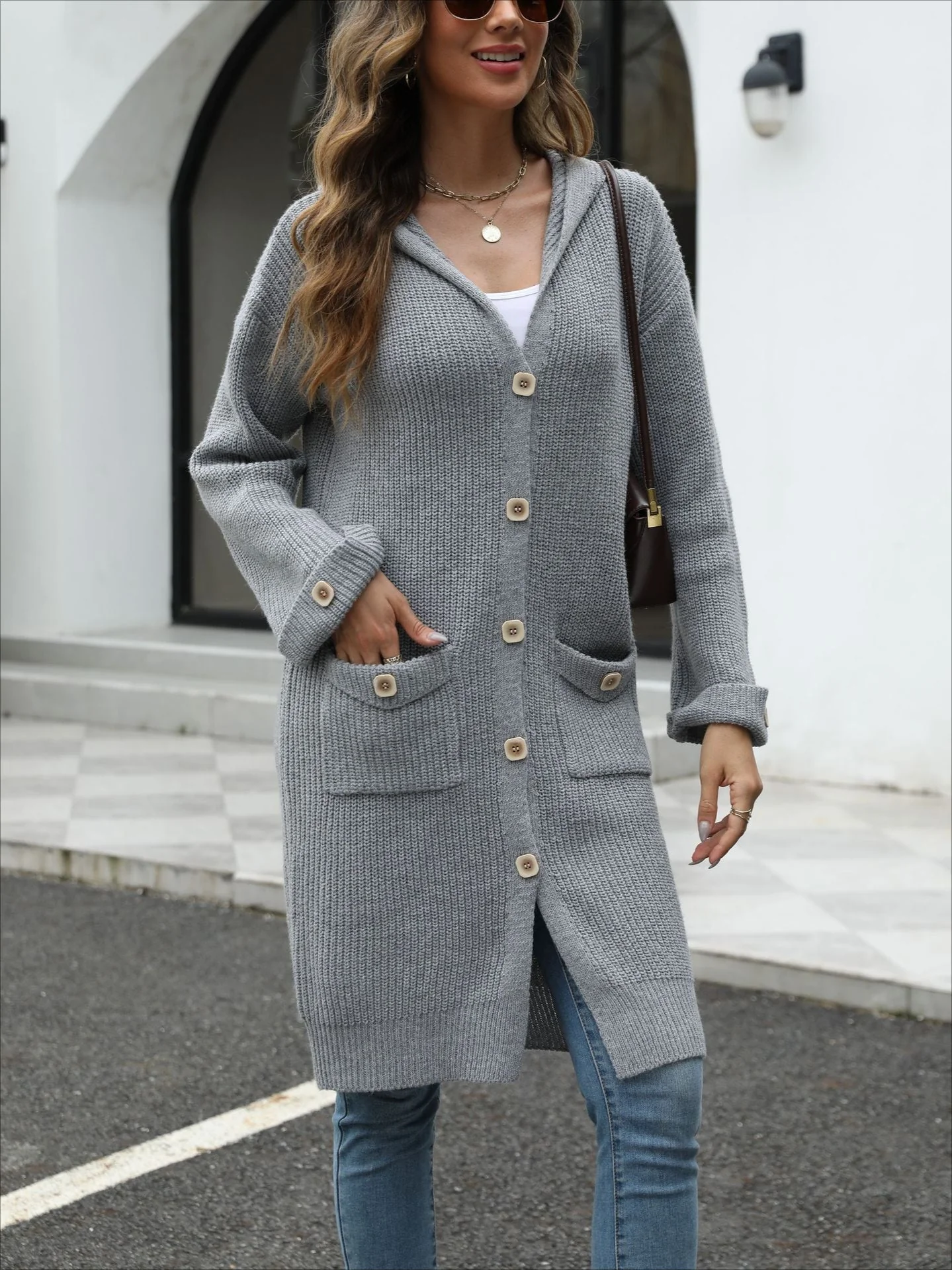 V-Neck Loose Knit Cardigan - Image 16