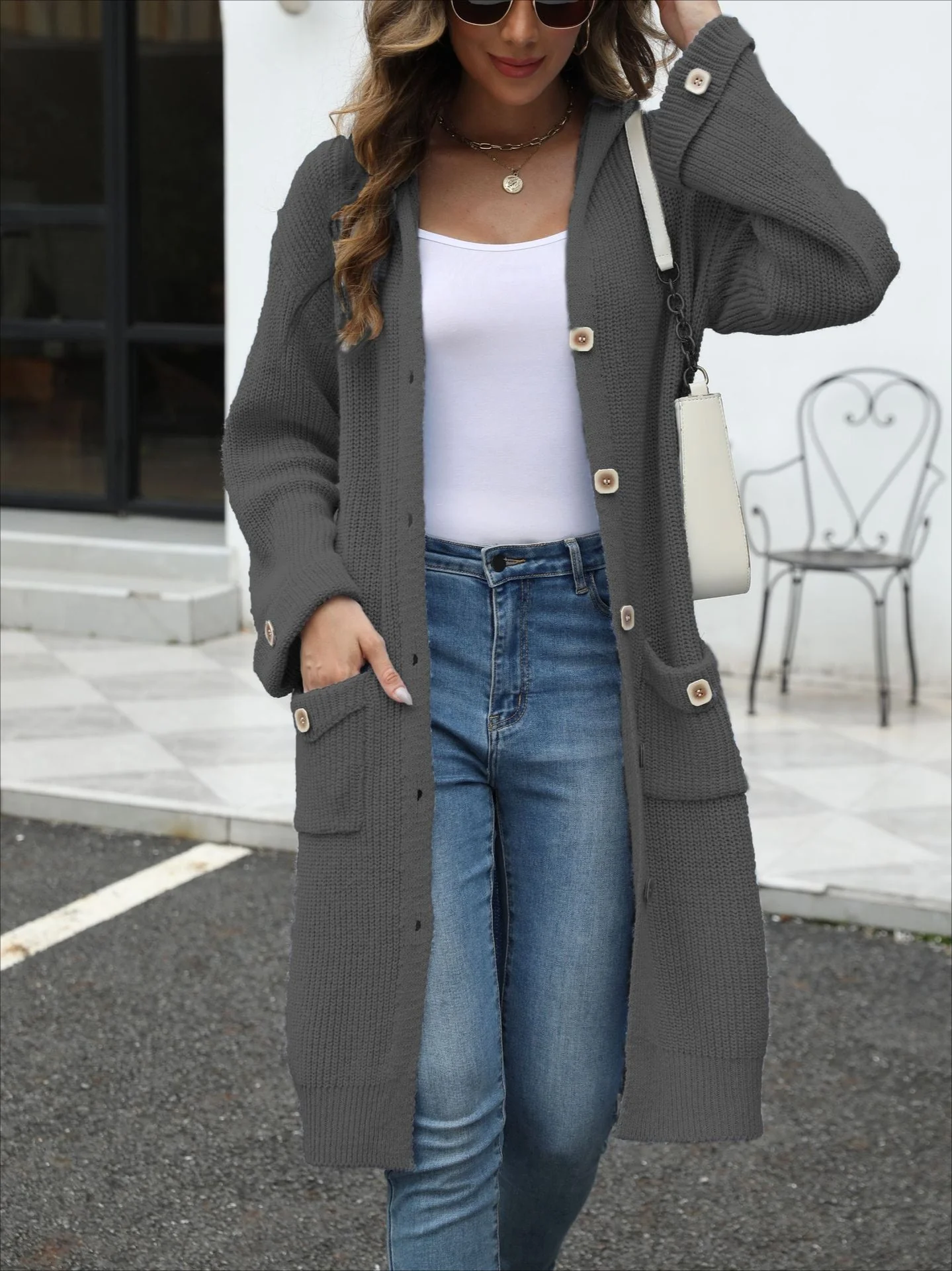 V-Neck Loose Knit Cardigan - Image 17