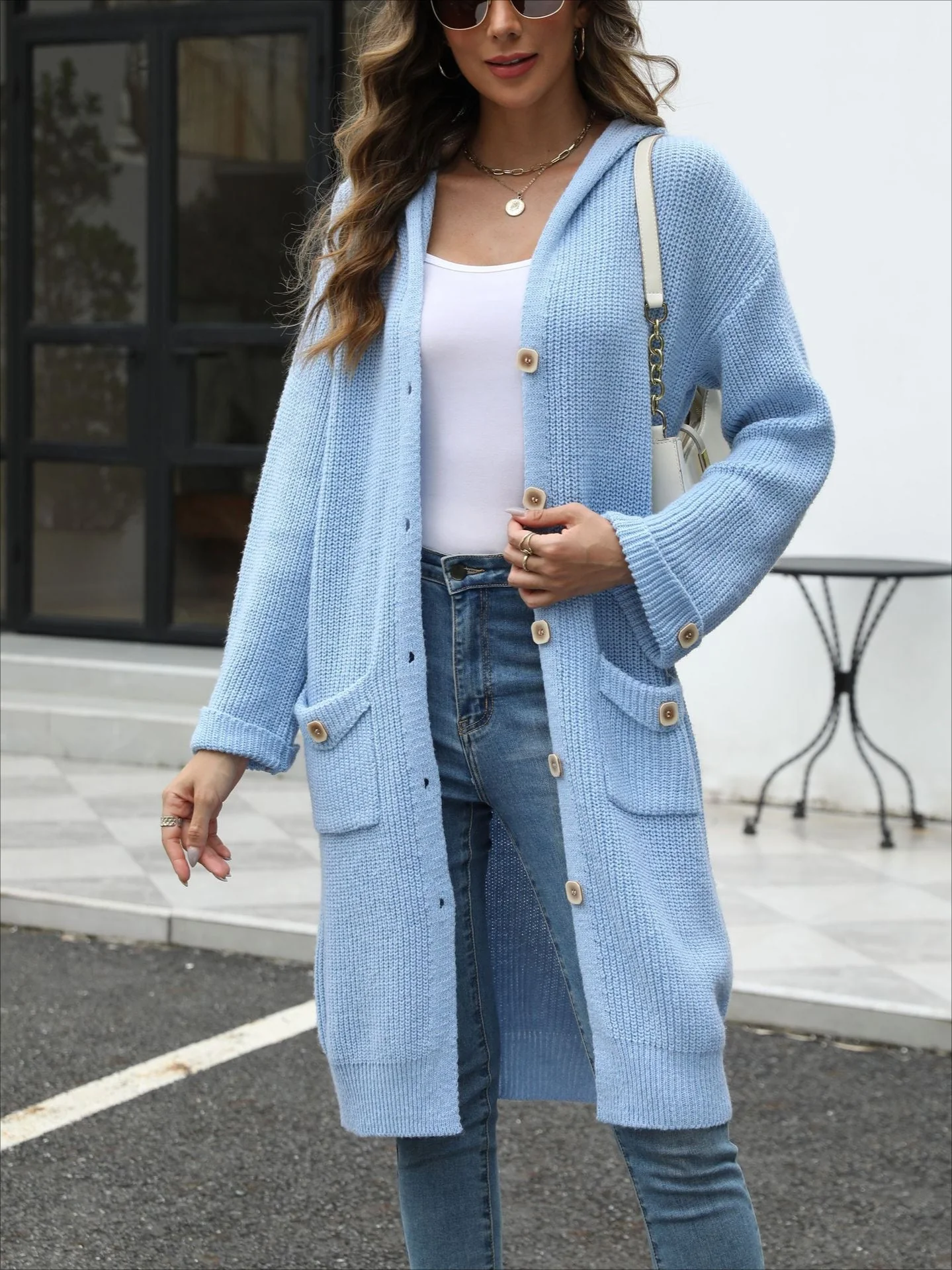 V-Neck Loose Knit Cardigan - Image 7