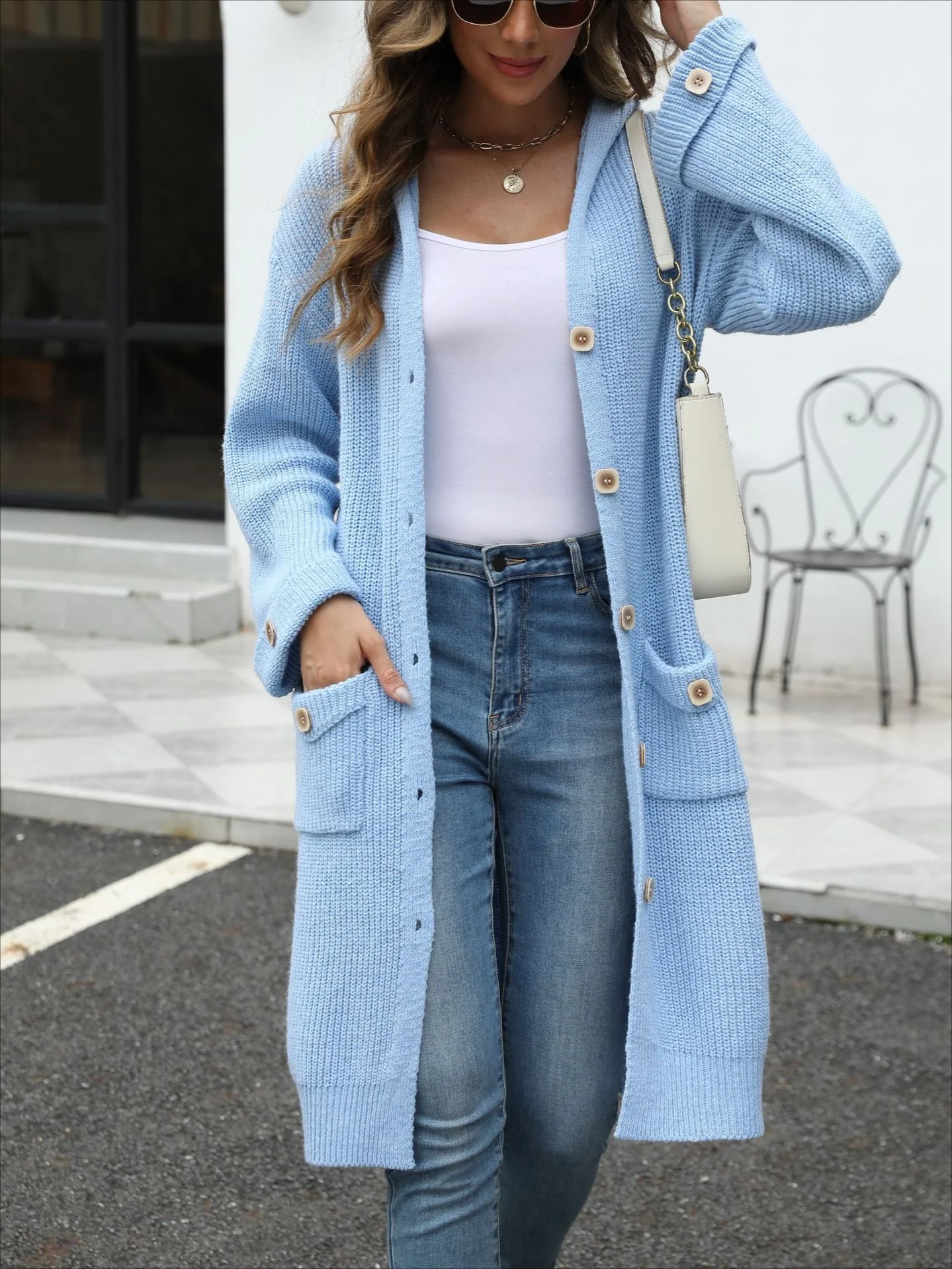V-Neck Loose Knit Cardigan - Image 8
