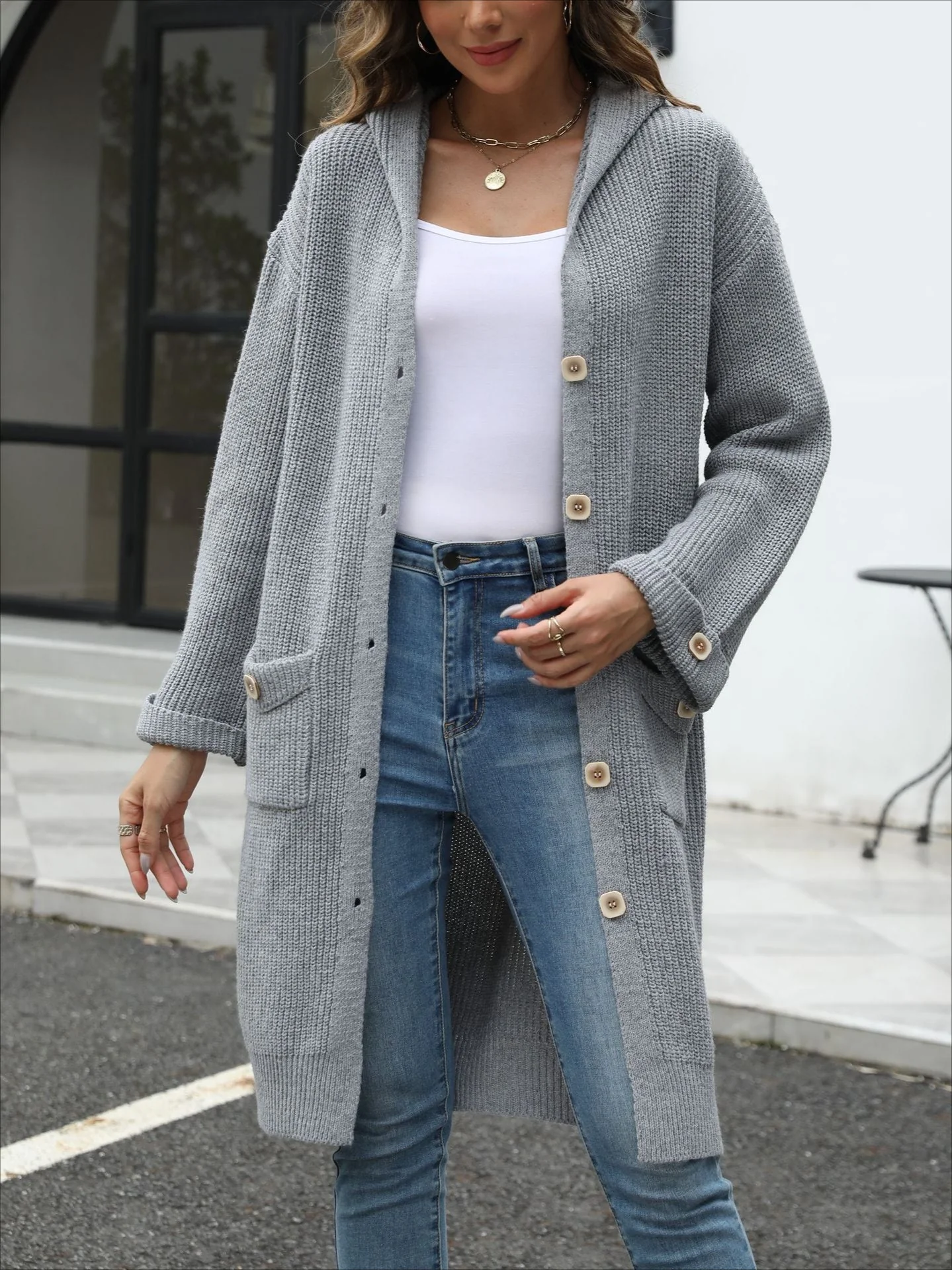 V-Neck Loose Knit Cardigan - Image 9
