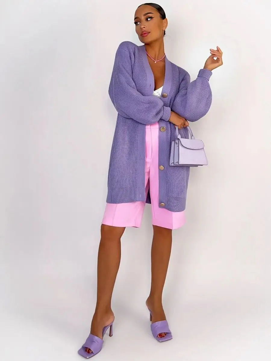 Solid Loose Knit Cardigan - Image 10