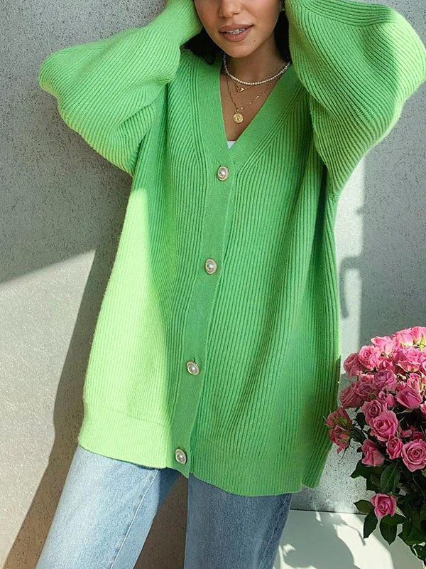 Solid Loose Knit Cardigan - Image 19