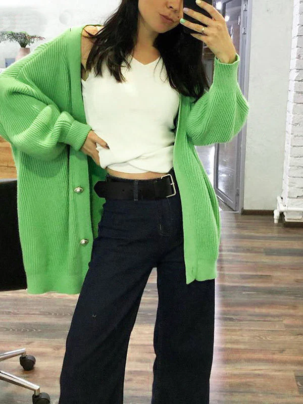 Solid Loose Knit Cardigan - Image 21