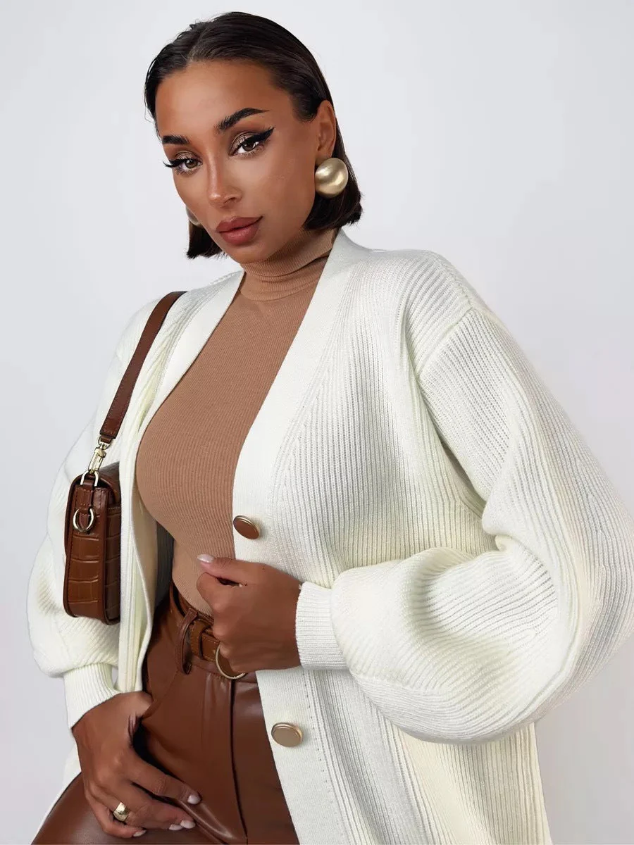 Solid Loose Knit Cardigan - Image 7