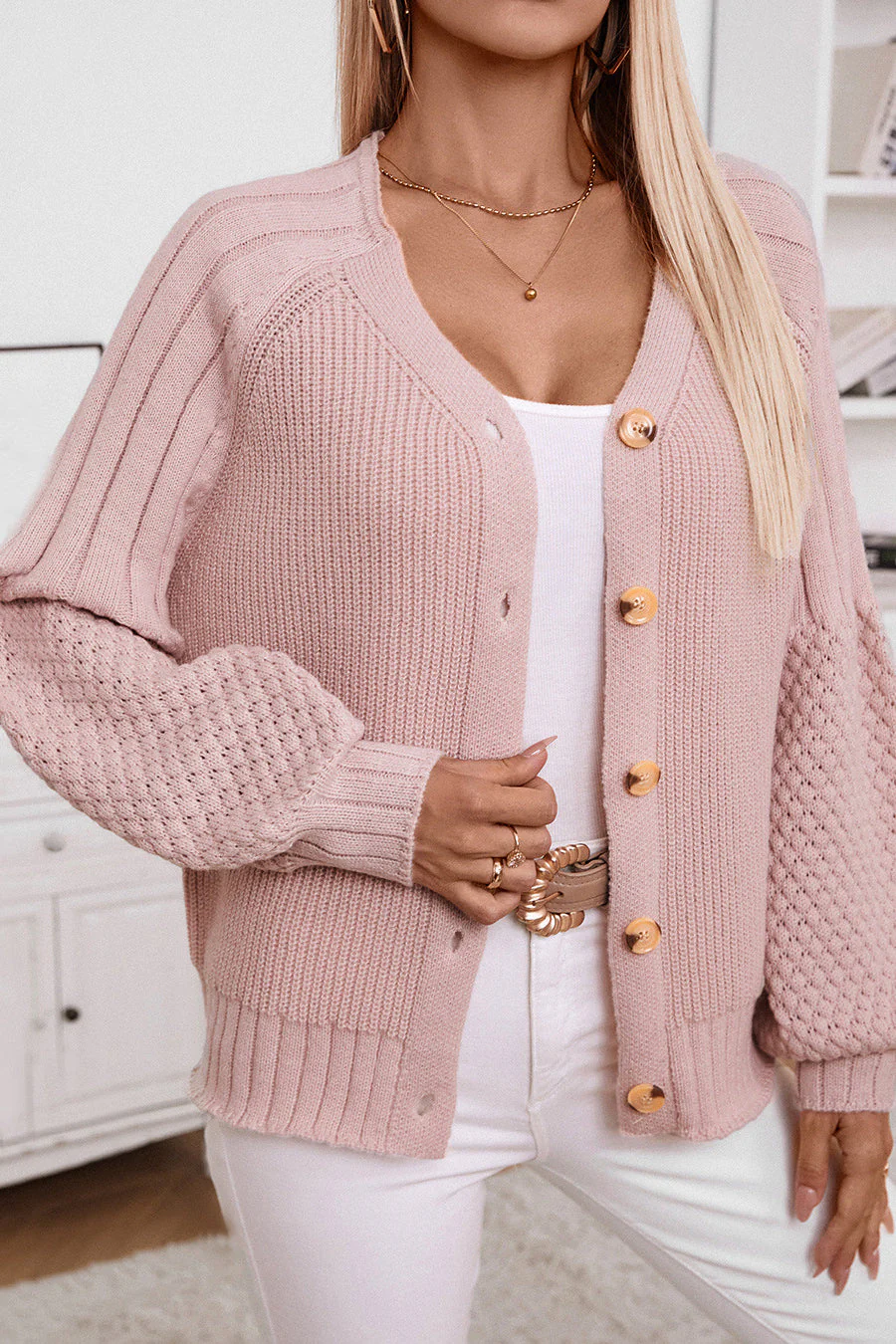 Solid Button Knit Cardigan - Image 3