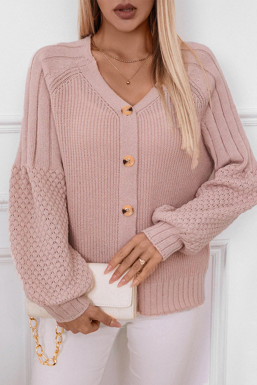 Solid Button Knit Cardigan - Image 4