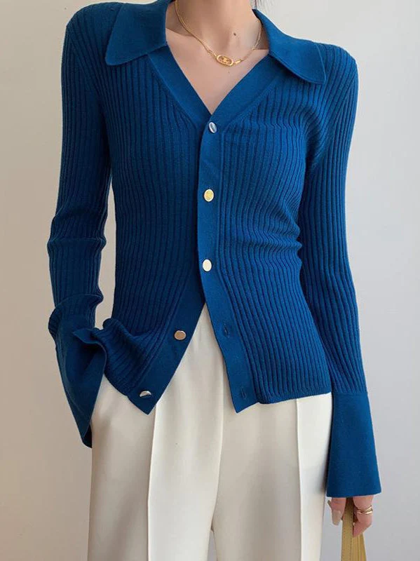 Blue V-Neck Knit Cardigan - Image 2