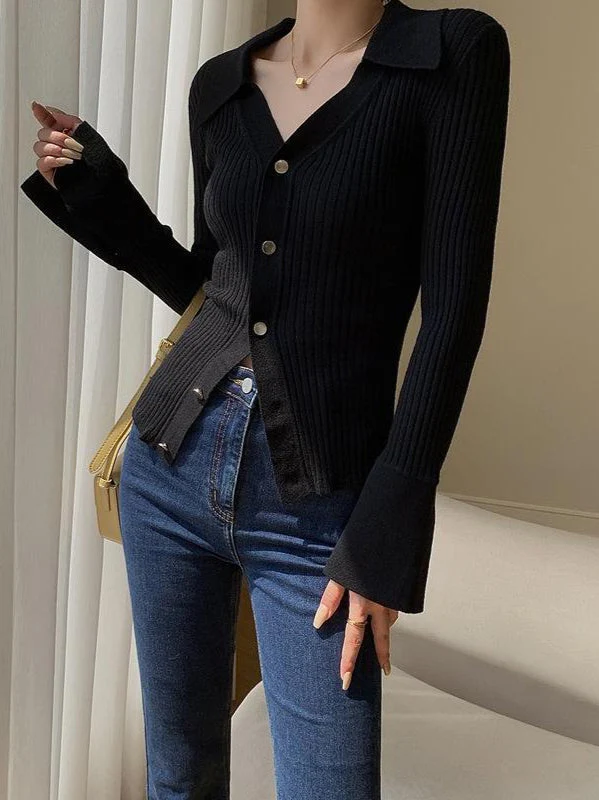 Blue V-Neck Knit Cardigan - Image 5