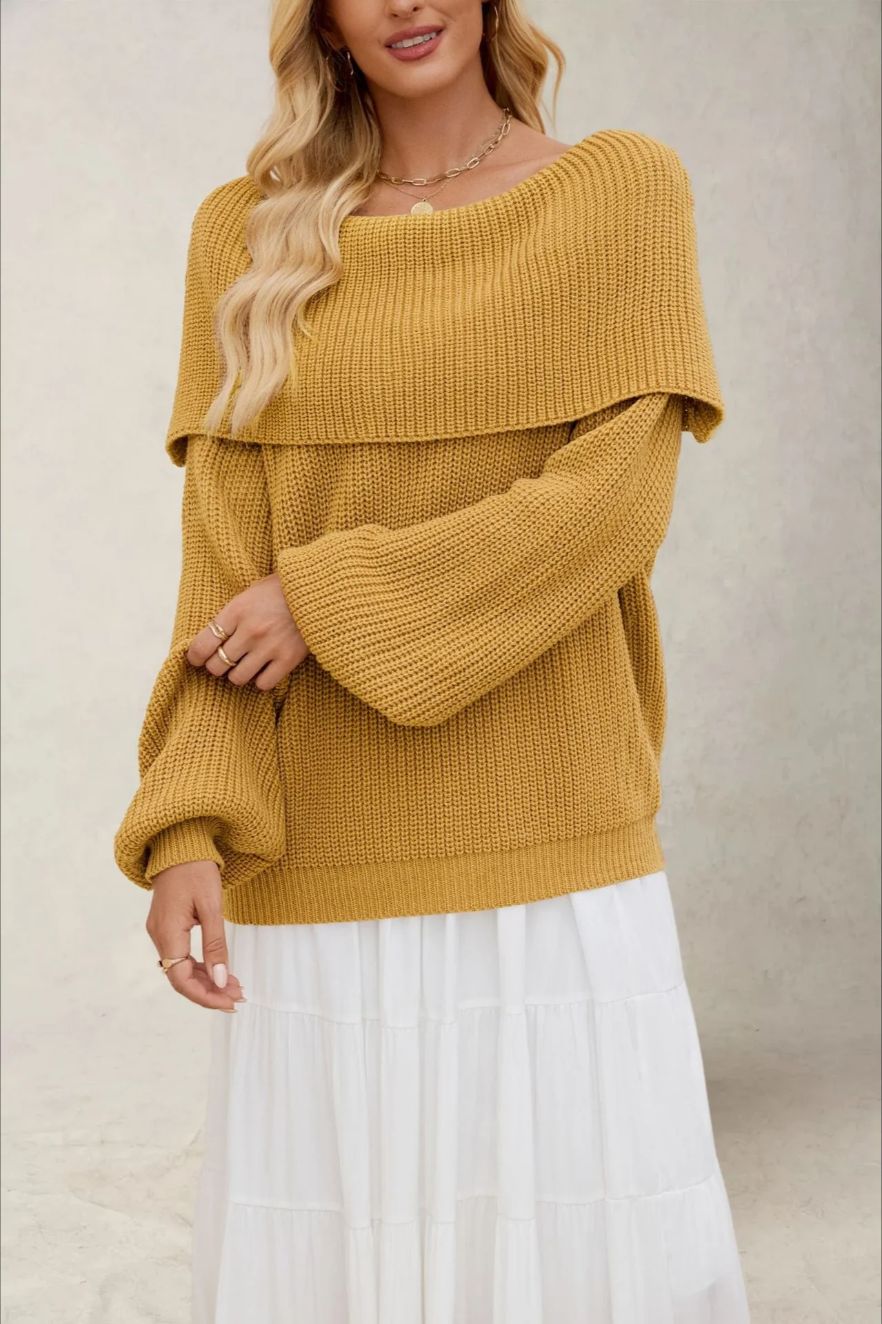 Loose Fit Off-Shoulder Knit Sweater - Image 2