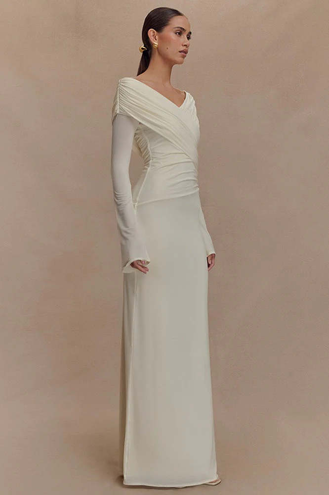 V-Neck Ruched Maxi Boho Dress - Image 2