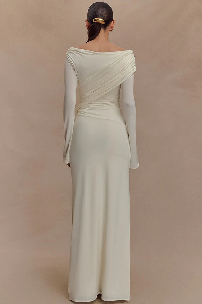 V-Neck Ruched Maxi Boho Dress - Image 3