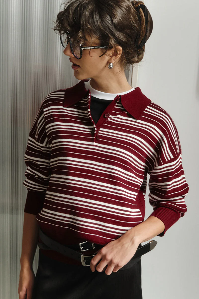 Colorblock Striped Polo Knit Sweater - Image 4