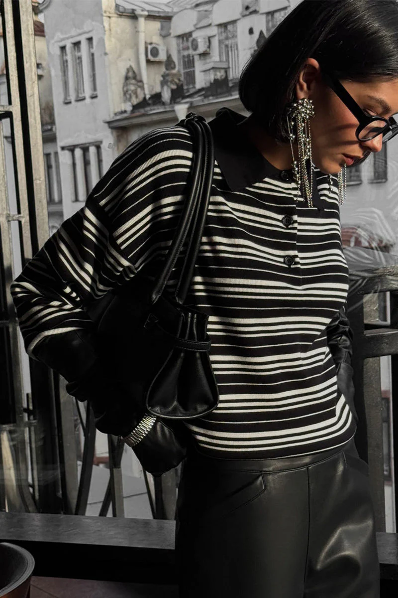 Colorblock Striped Polo Knit Sweater - Image 7