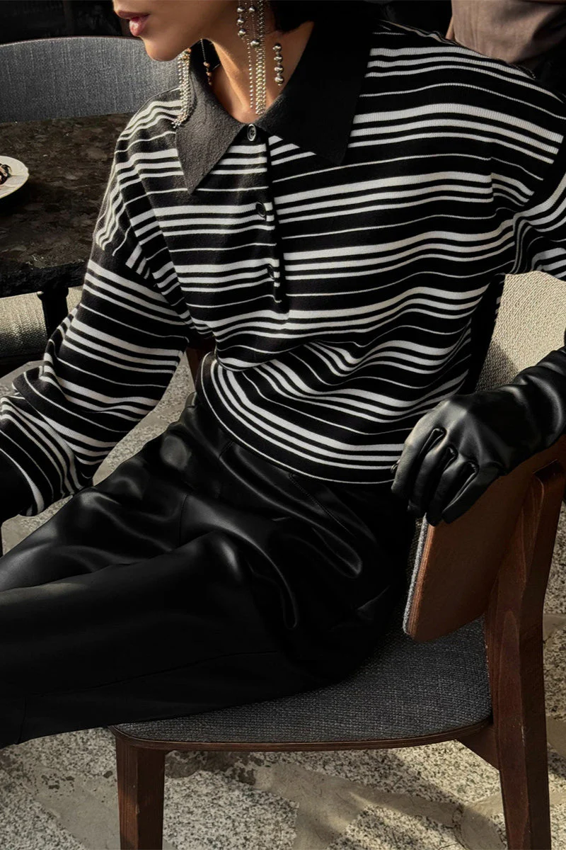 Colorblock Striped Polo Knit Sweater - Image 8