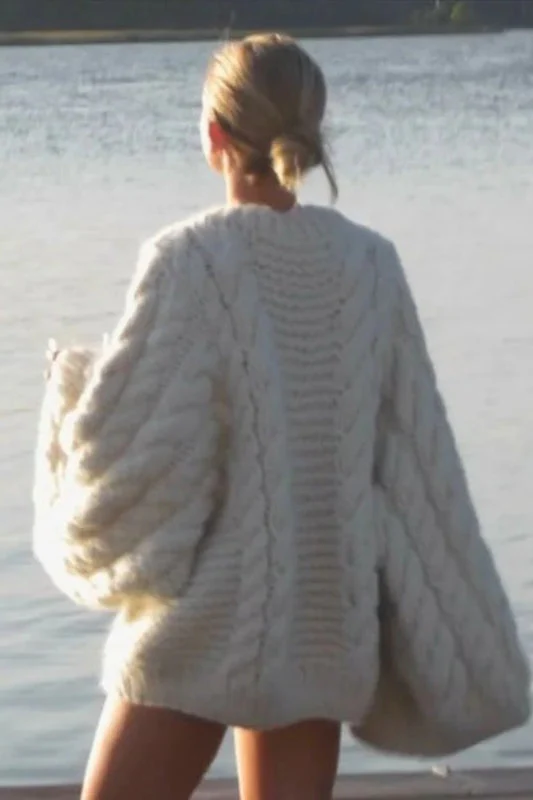 Oversized Cable Knit Crew Neck Sweater - Image 2