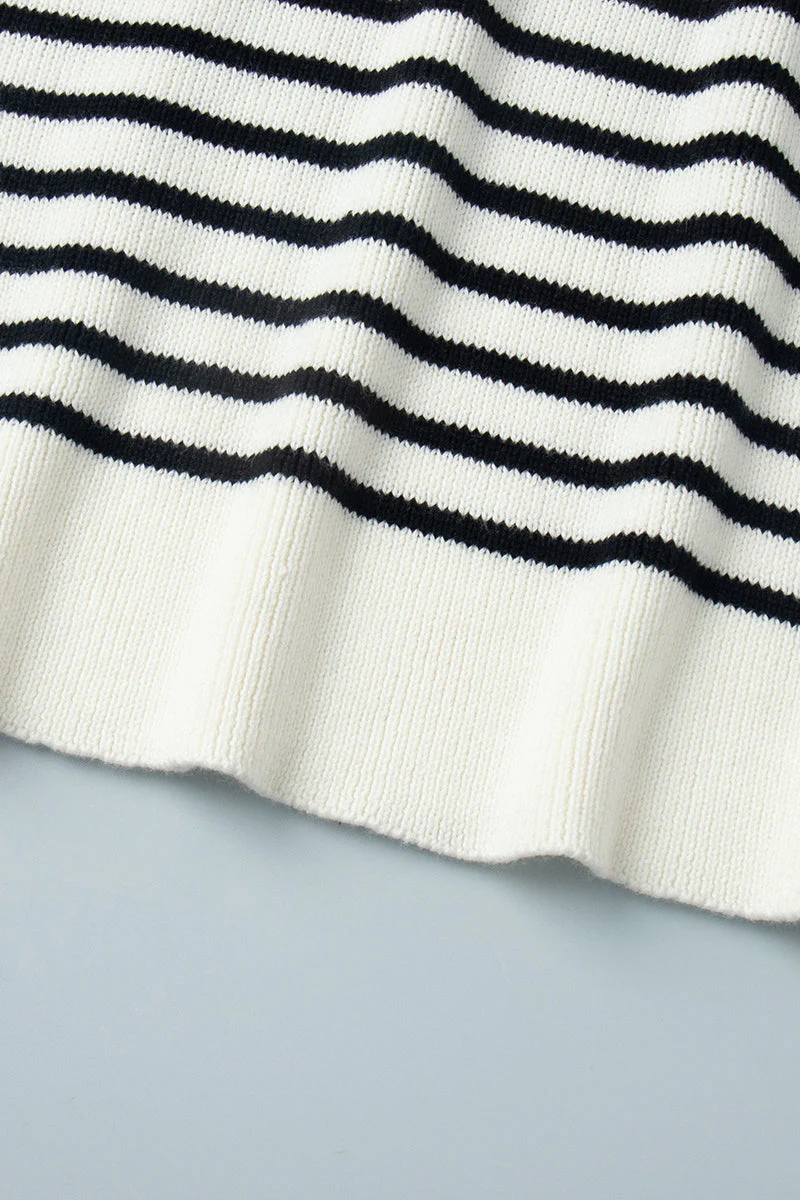 Striped Polo Neck Loose Fit Knit Sweater - Image 7