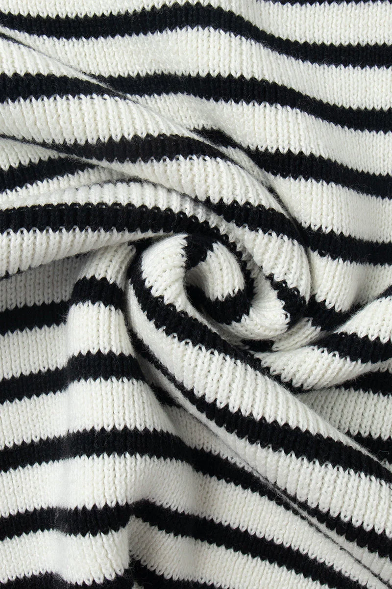 Striped Polo Neck Loose Fit Knit Sweater - Image 8