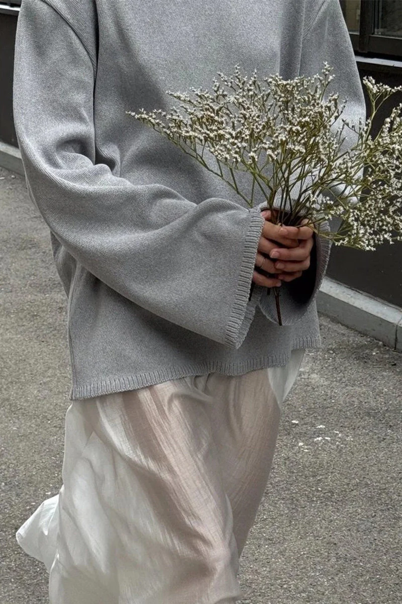 Cotton Loose Fit Off-Shoulder Knit Sweater - Image 3