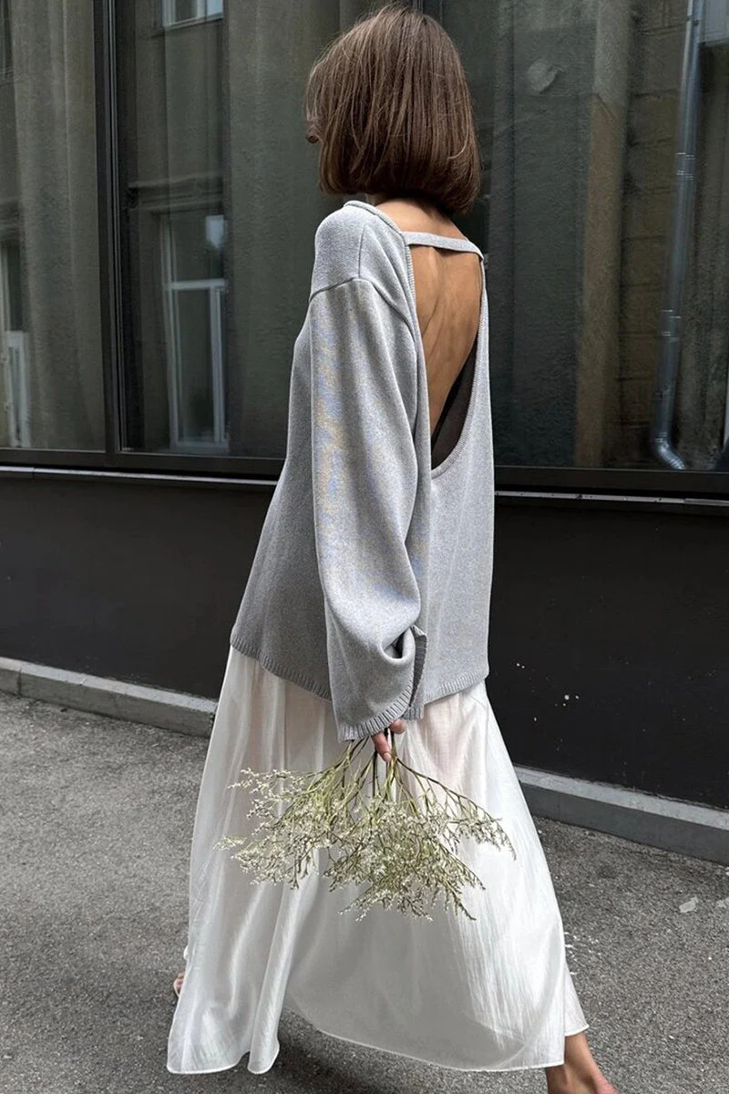 Cotton Loose Fit Off-Shoulder Knit Sweater - Image 4
