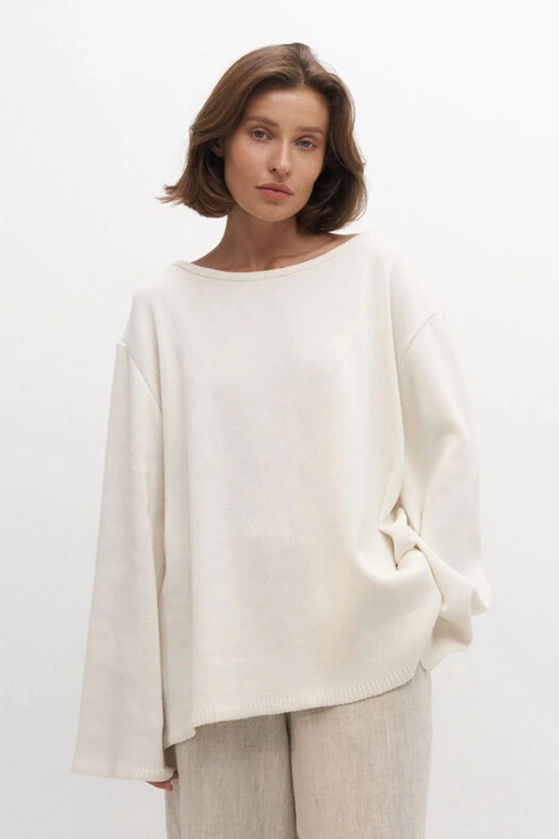 Cotton Loose Fit Off-Shoulder Knit Sweater - Image 5
