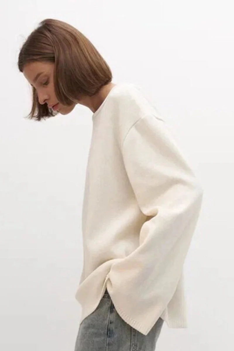 Cotton Loose Fit Off-Shoulder Knit Sweater - Image 6