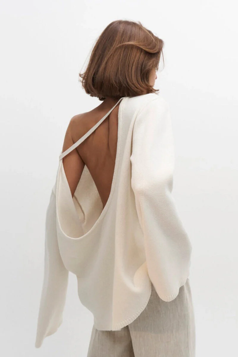 Cotton Loose Fit Off-Shoulder Knit Sweater - Image 7