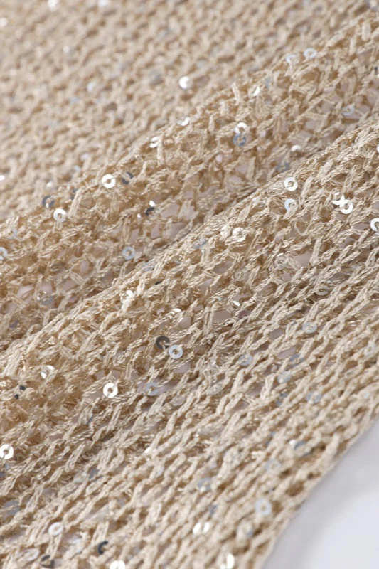 Solid Color Sequined Hollow Long Sleeve Knit Sweater - Image 5