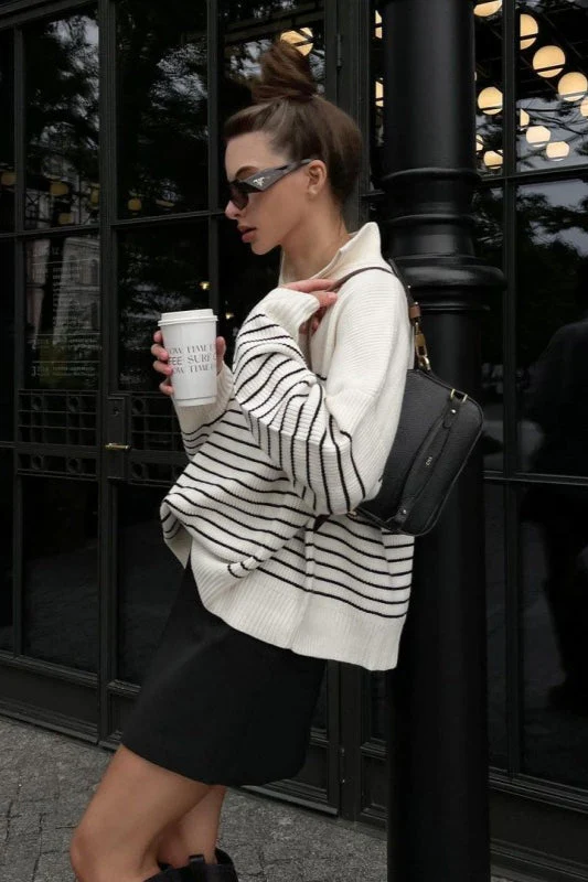 Striped Zip-Front Polo Knit Sweater - Image 3