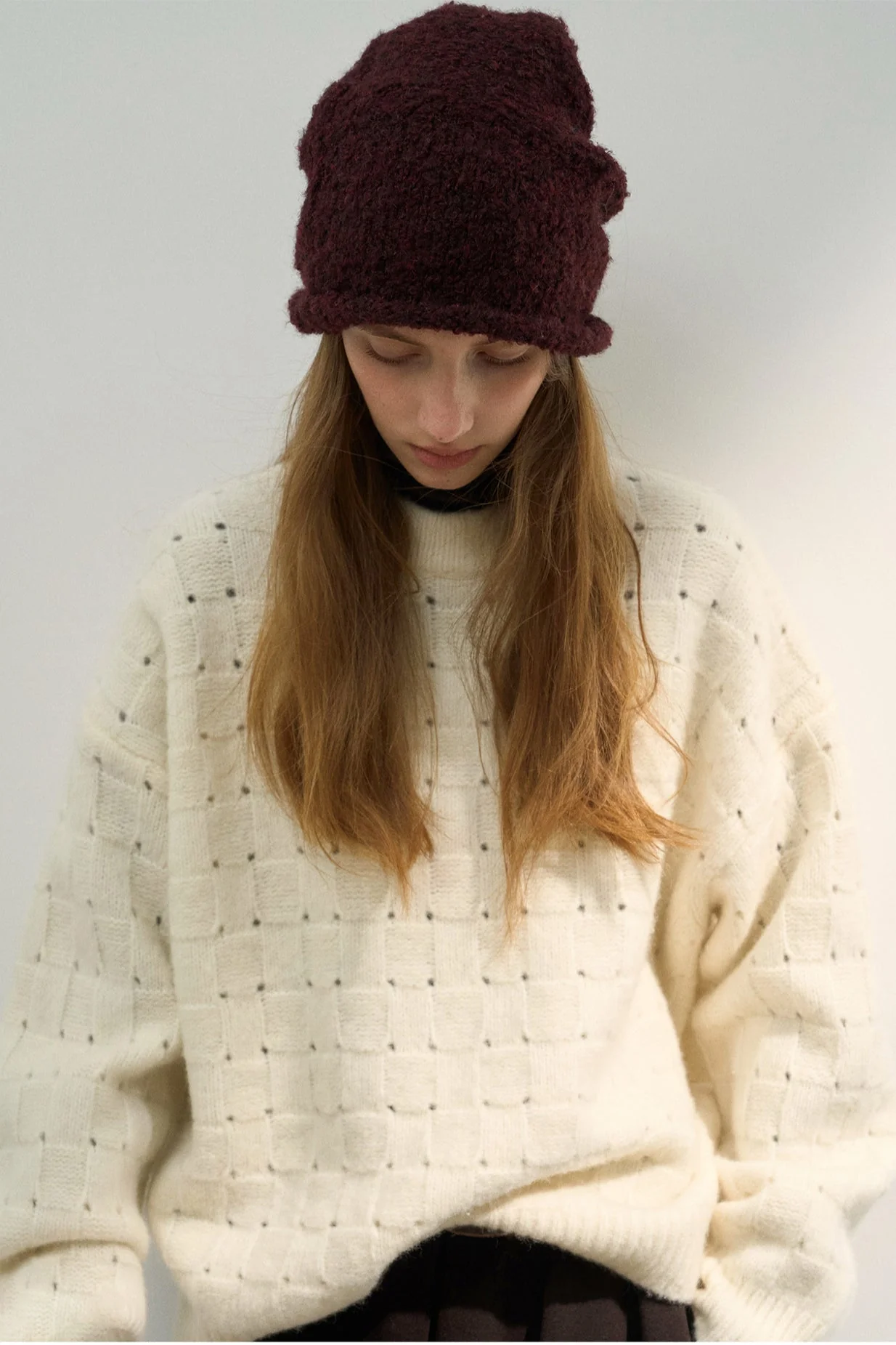 Loose Fit Crew Neck Wool Blend Knit Sweater - Image 2
