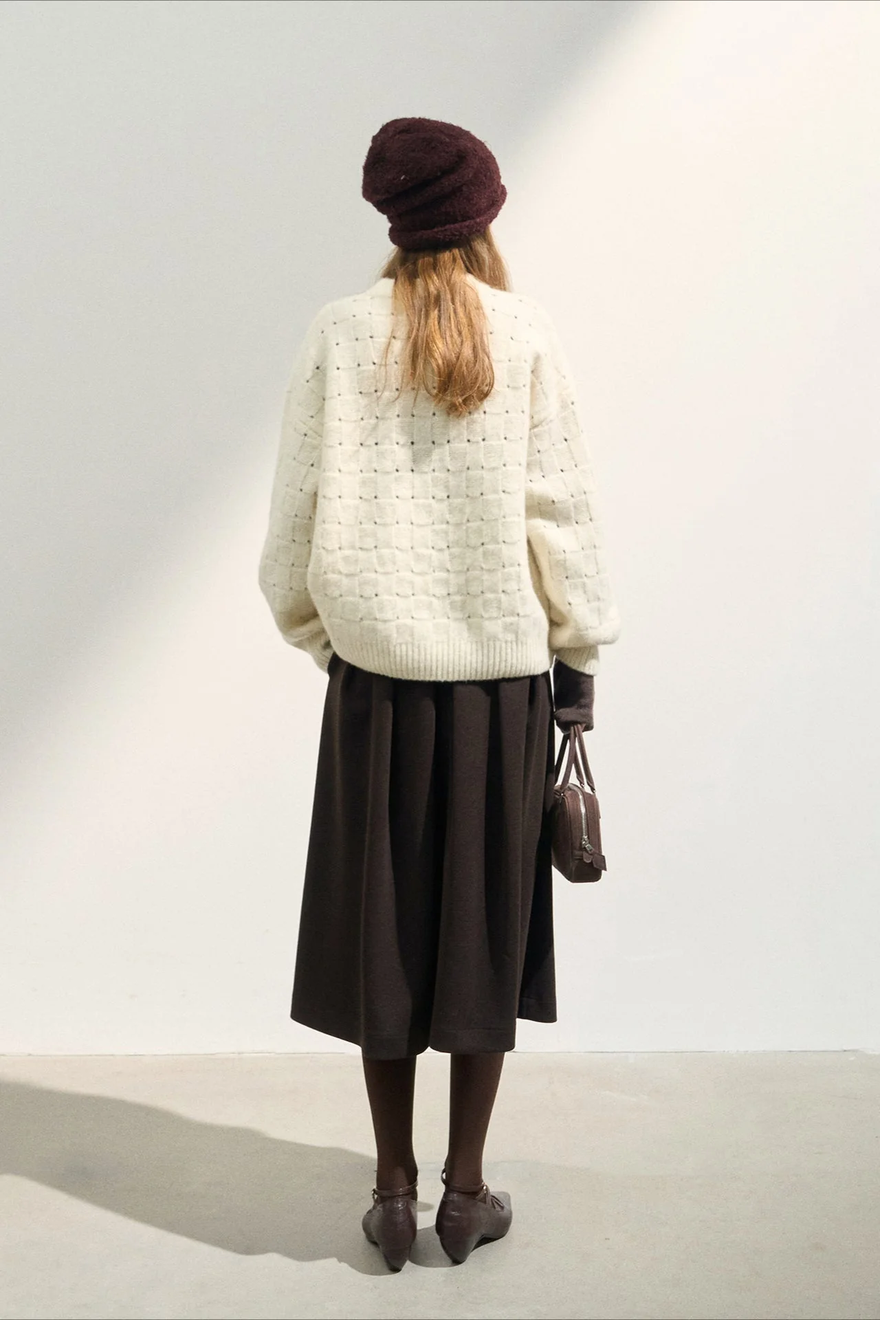 Loose Fit Crew Neck Wool Blend Knit Sweater - Image 3