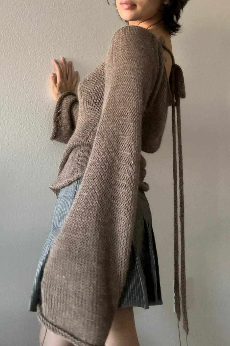 Bell Sleeve Tie Back Knit Sweater - Image 2