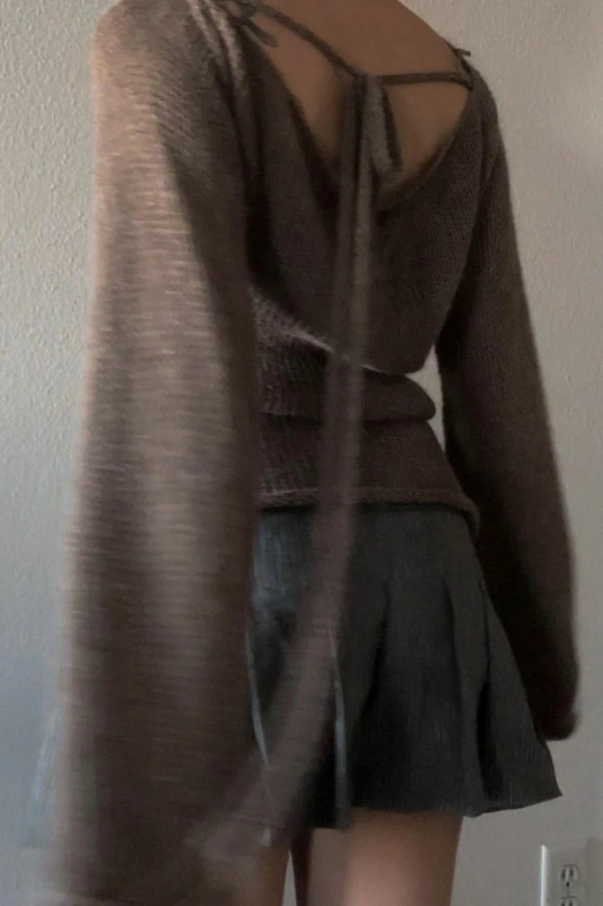 Bell Sleeve Tie Back Knit Sweater - Image 3