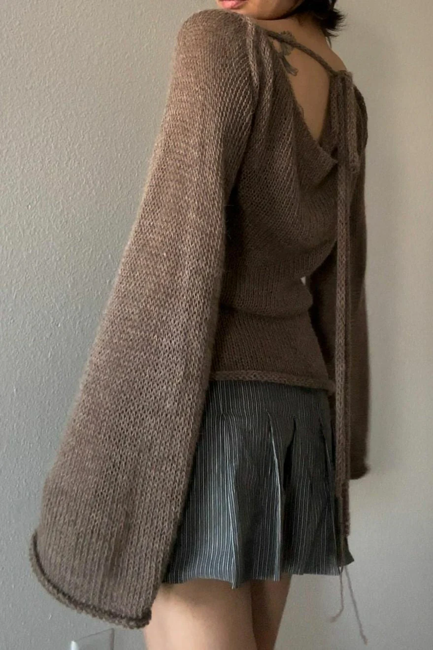 Bell Sleeve Tie Back Knit Sweater - Image 4