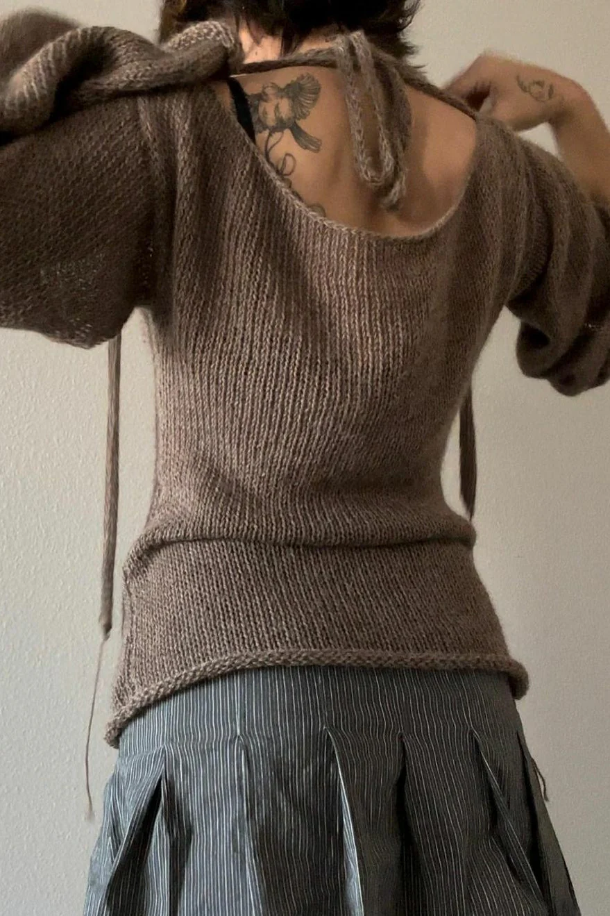 Bell Sleeve Tie Back Knit Sweater - Image 5