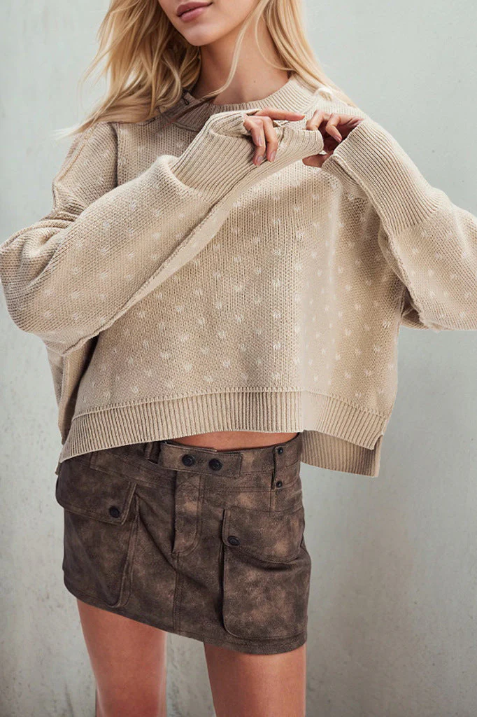 Heart Print Loose Fit Cropped Knit Sweater - Image 2