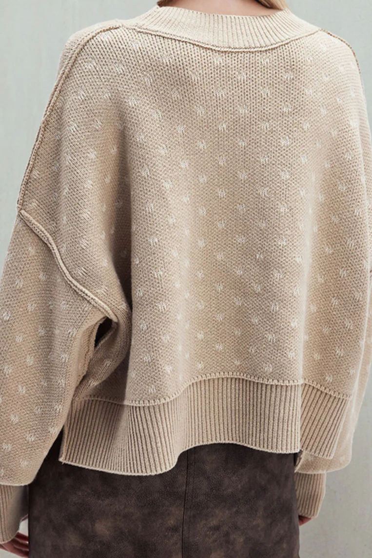 Heart Print Loose Fit Cropped Knit Sweater - Image 3
