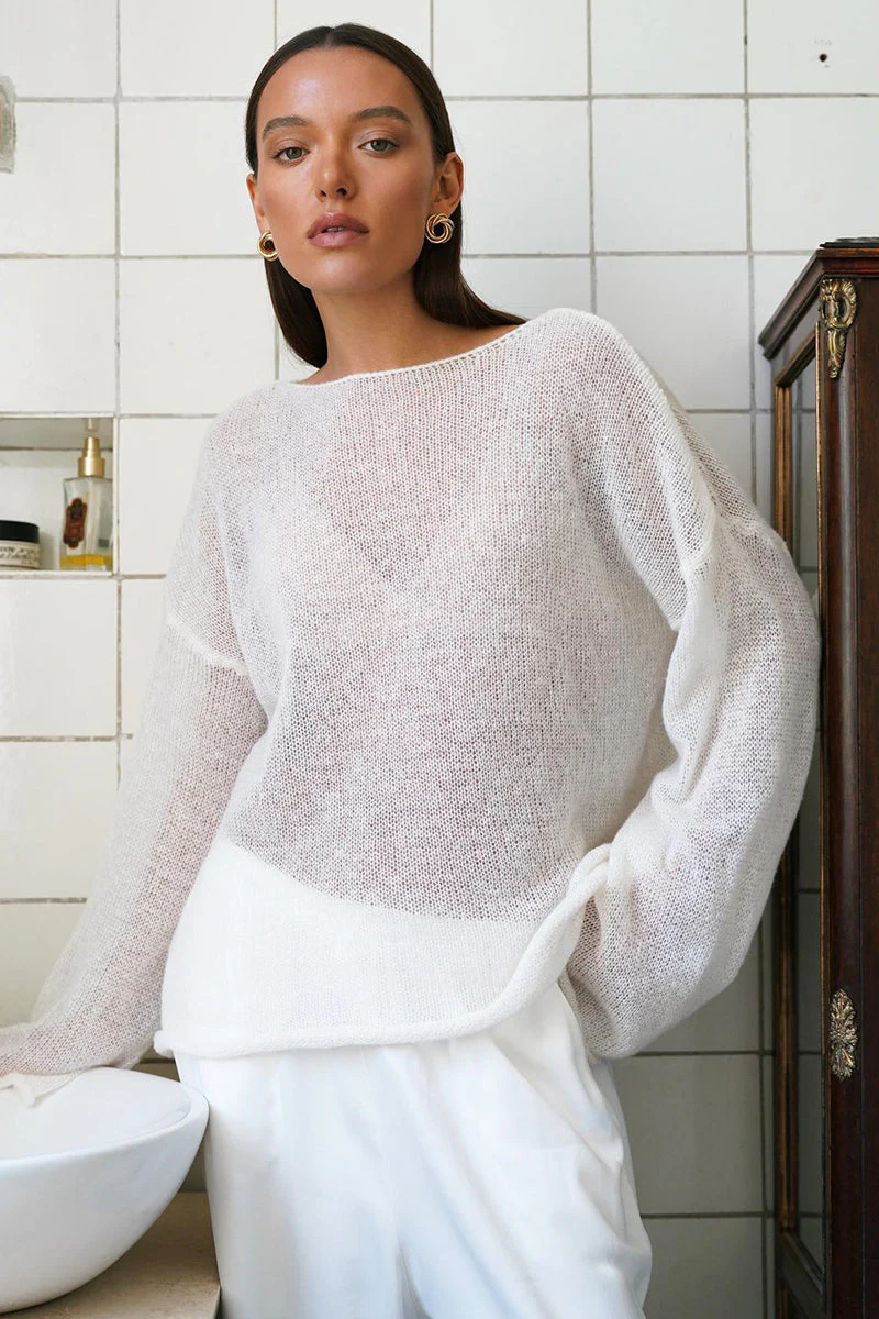 Hollow Out Bell Sleeve Knit Sweater - Image 5