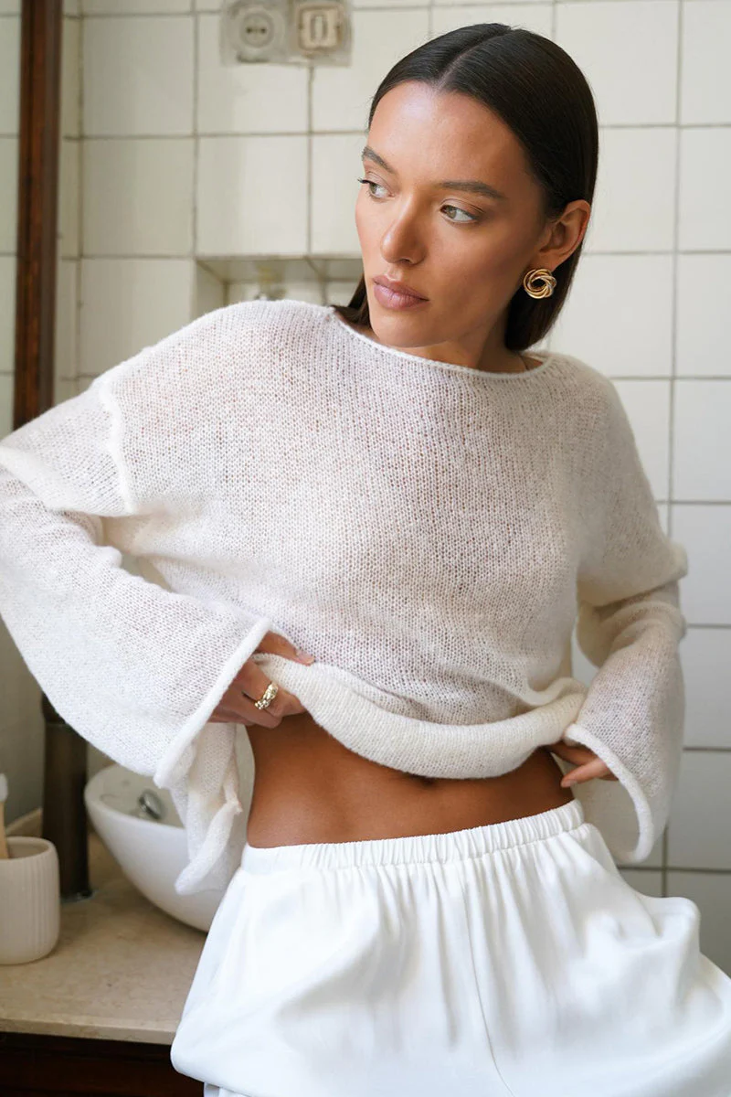 Hollow Out Bell Sleeve Knit Sweater - Image 6