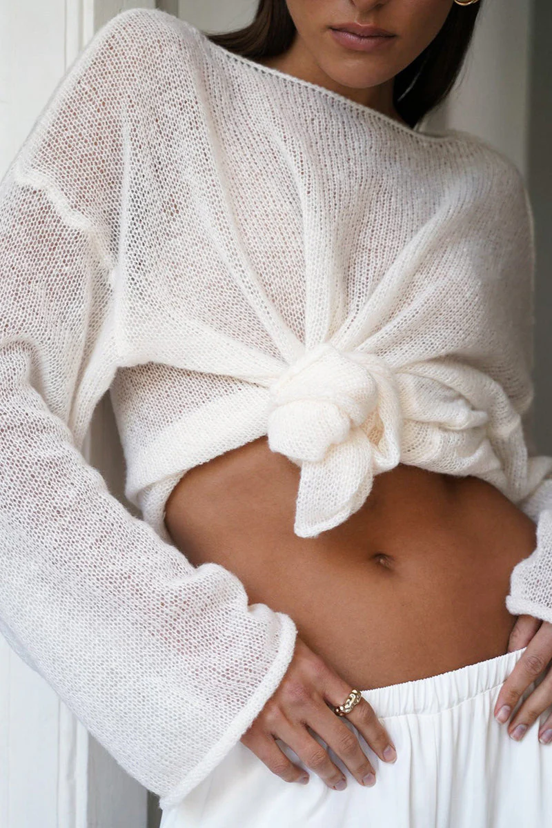 Hollow Out Bell Sleeve Knit Sweater - Image 7