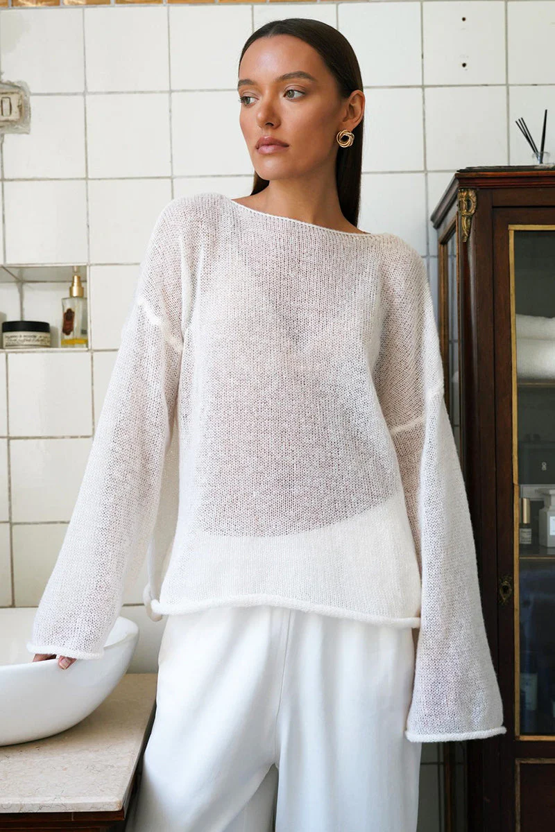 Hollow Out Bell Sleeve Knit Sweater - Image 8
