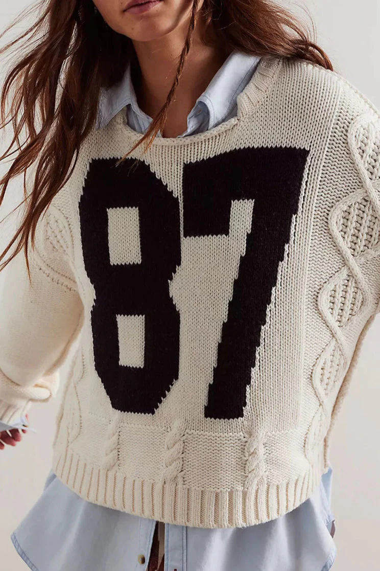 Colorblock Digital Print Oversized Knit Sweater - Image 2