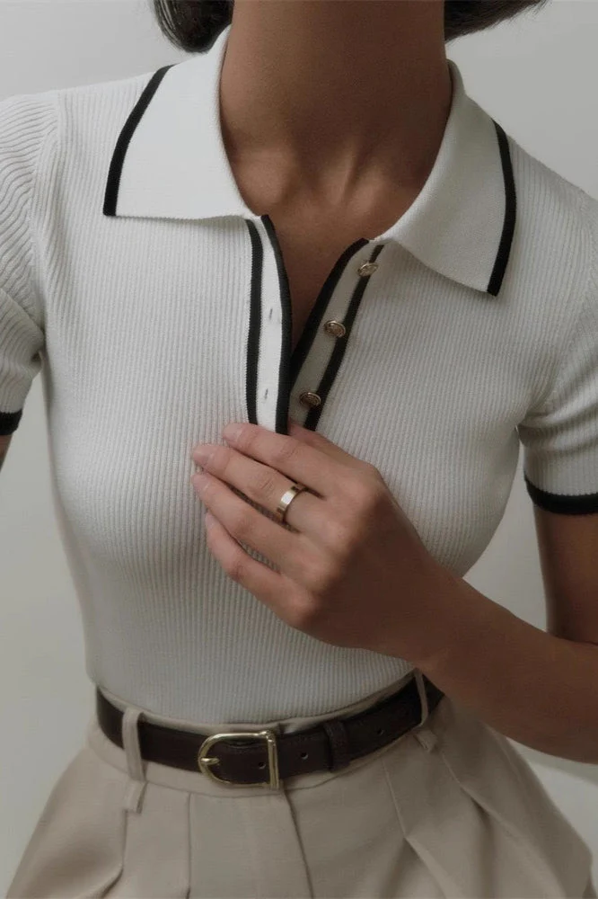 Ribbed Fitted Polo Sweater - Image 2