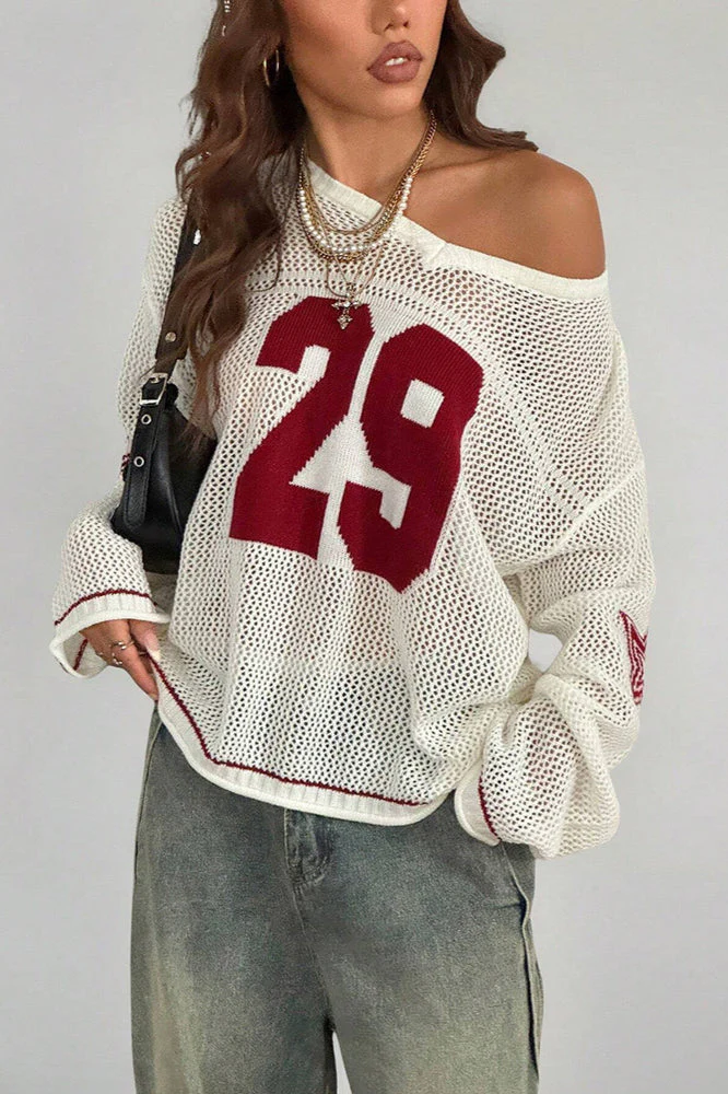V-Neck Long Sleeve Digital Print Knit Sweater - Image 2