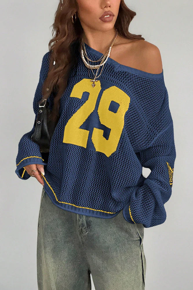 V-Neck Long Sleeve Digital Print Knit Sweater - Image 3